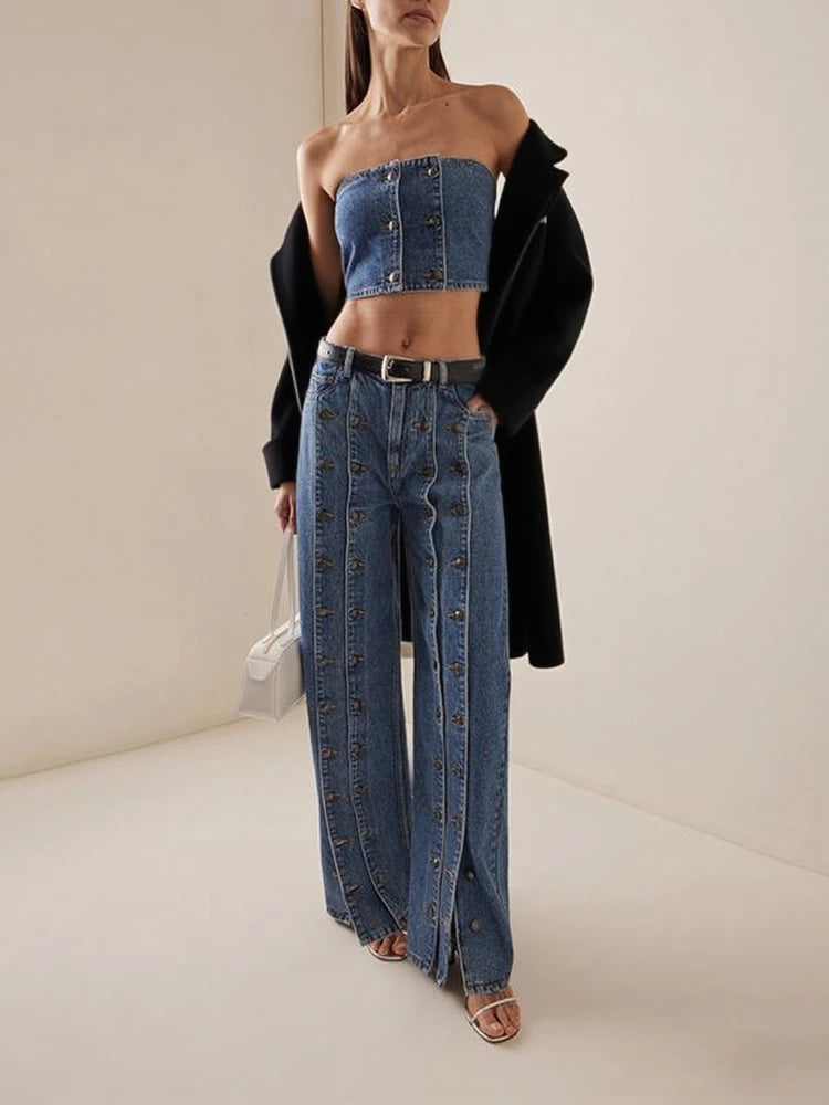 Women's Spring Autumn Stylish Button Jeans Pants 2025 New Vintage Denim Long Vintage Trousers Woman Bottoms Clothes for Ladies