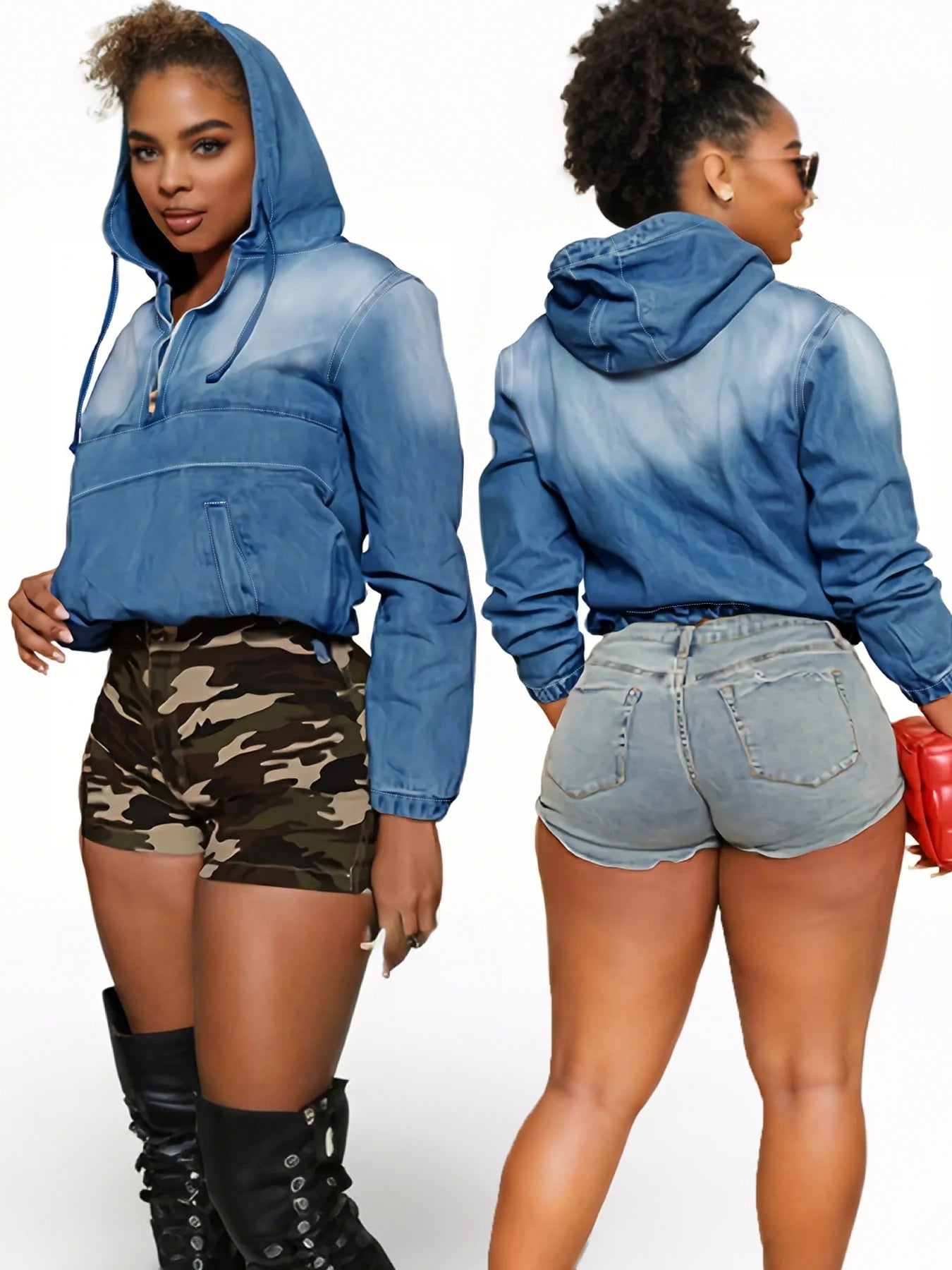 plus Size Women's Casual Hooded Denim Jacket Washed Comfortable Loose Fit Denim Coat for Women