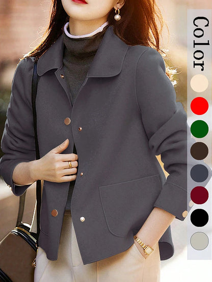 Classic Solid Short Woolen Coats for Woman Autumn Winter Warm Woman Clothing Button Up Female Coat Outfits New In Outerwears