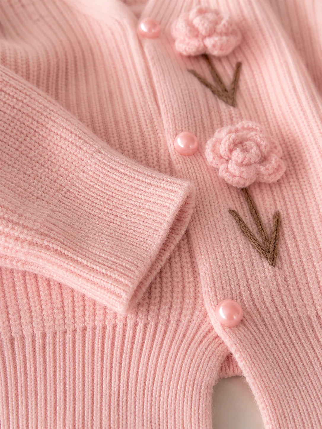 3D Crochet Floral V Neck Knit Cardigan for Women, Long Sleeve Heart Button Cropped Sweater Coat, Sweet Cute Knitwear for Fall Daily Casual Outfit