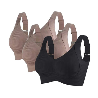 3Pcs/Set Women's Push-Up Bra Non-wire Lift Bra Seamless Underwear V-Neck Ribbed Bralette Plus Size Sexy Lingerie M-4XL Intimates