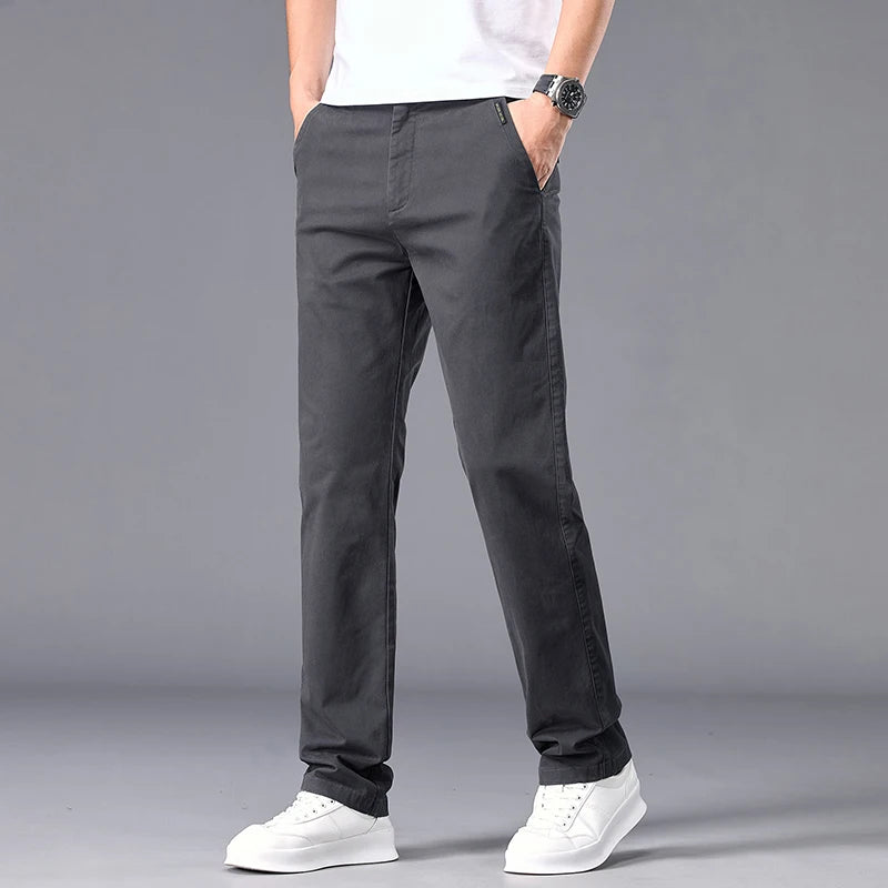 Business Straight Ice Silk Casual Pants Men Spring Summer Thin Breathable Fashion Trousers Classic Men's Clothing Luxury Pants