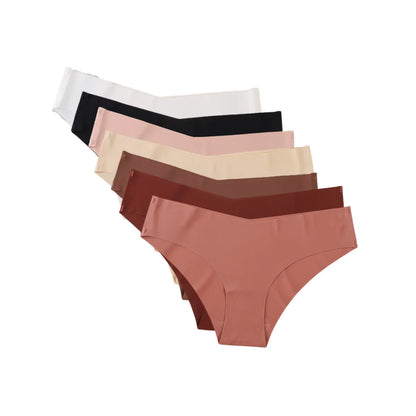 7Pcs/Set Women's V-Waist Panties Seamless Low-Waist Bikin Briefs Ladies Sexy Lingerie Ice Silk No Show Invisible Underwear XS-XL