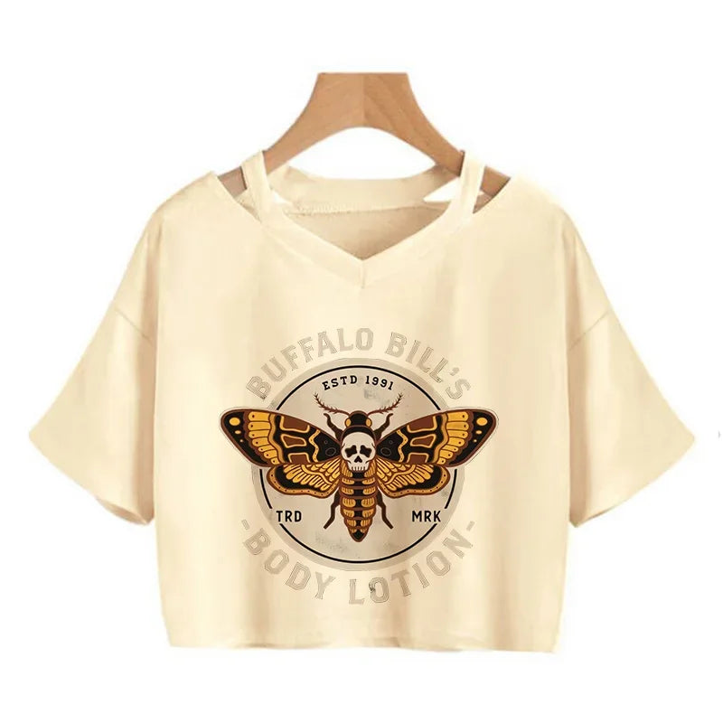 2000s Y2k Print Women Tee Shirt Harajuku Gothic Cropped Mange Tshirt Funny Graphic T-shirt Korean Style Casual Crop Tops Female