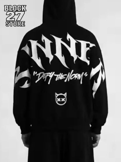 Mens Gothic Sinner Letter Print Reflective Hoodie Streetwear Unisex Hooded Sweatshirt Y2K Punk Hip Hop Loose Pullover Top New