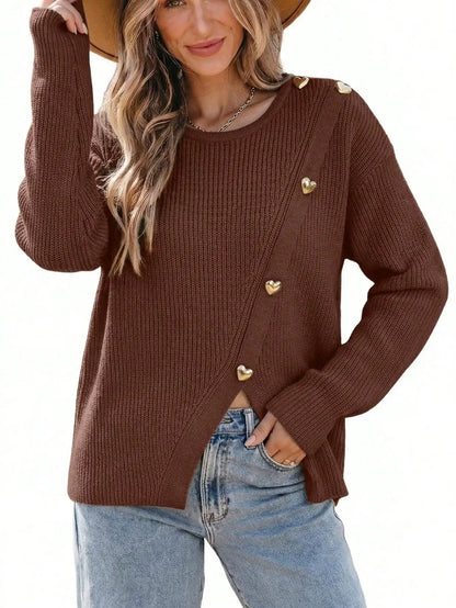 Womens Long Sleeve Sweaters Dressy Casual Knit Pullover Jumper Tops Fashion Clothing Fall Tops, Casual Outfits, Side Split, Cable Knit Crewneck,