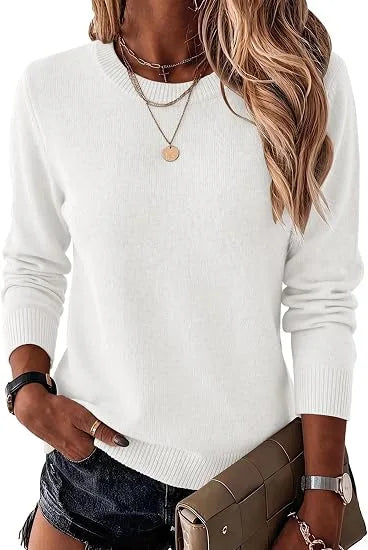 Women's Fashionable Wool Blend Sweater, Long-Sleeved with a Round Neck,
