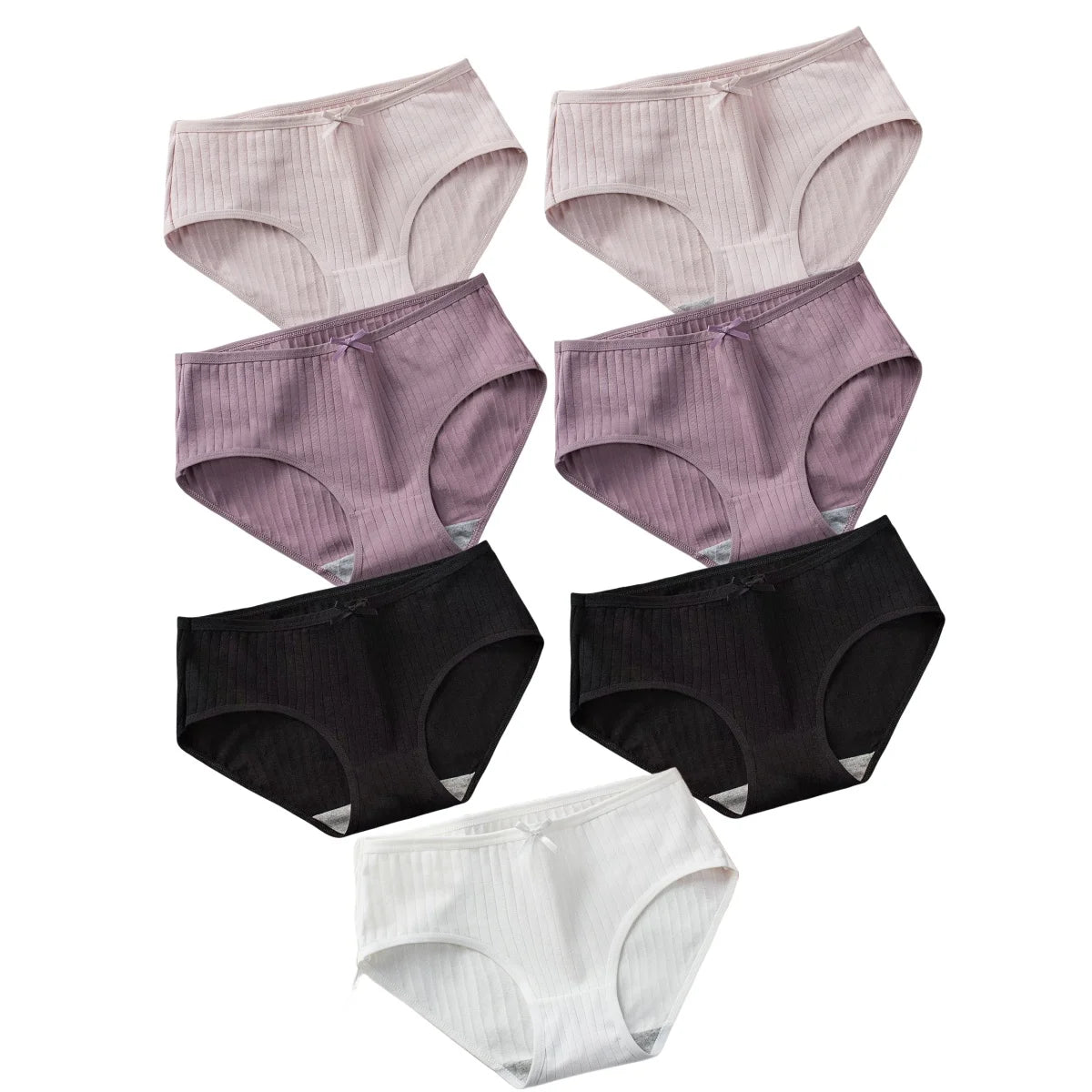 7Pcs/Set Women Cotton Ribbed Panties Mid-Rise Briefs with Bow Detail Comfort Breathable Underwear Sexy Lingerie Intimates M-XL