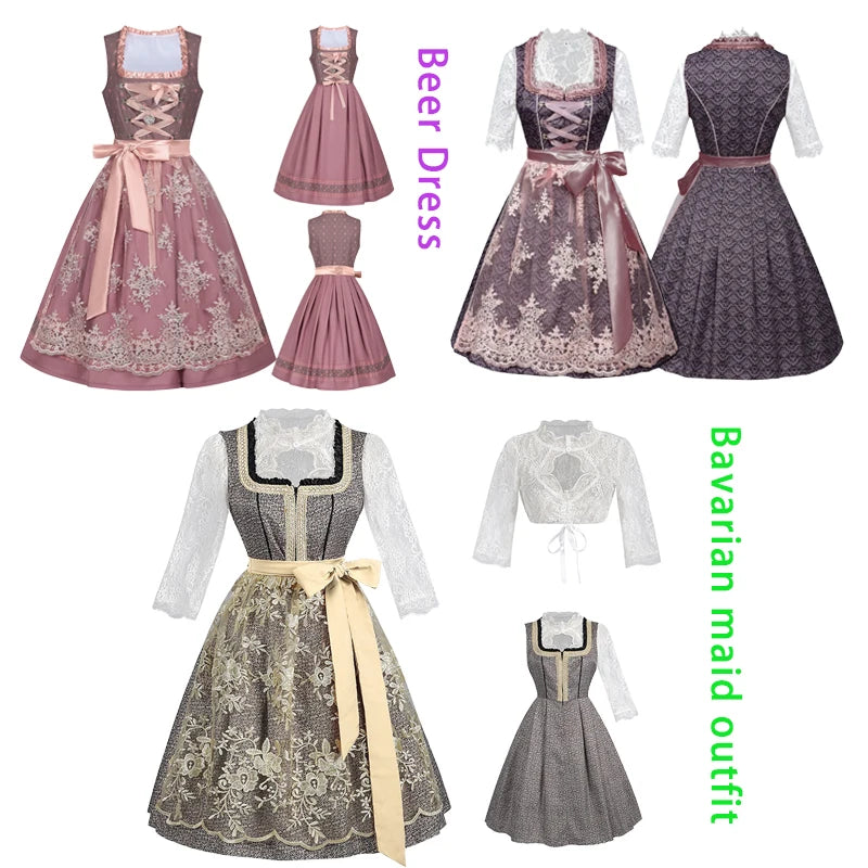 2026 Eur-USA Beer Festival Beer Dress for Women, Traditional German Bavarian Costume Women's Skirts,Halloween Lace Apron Outfit