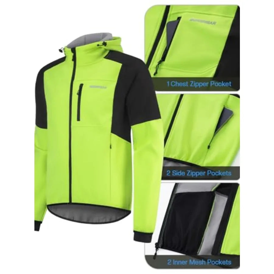 BERGRISAR Winter Cycling Jackets for Men Windbreaker Water-Resistant with Hood Bike Bicycle Biking Jackets