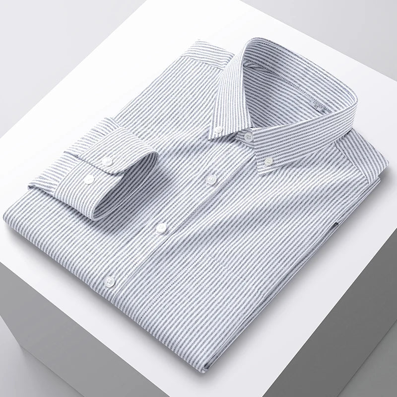 100% Cotton Men's Oxford Shirts Spring Autumn Long Sleeve Basic Casual Solid Striped Button Down Social Business Formal Plus 5XL