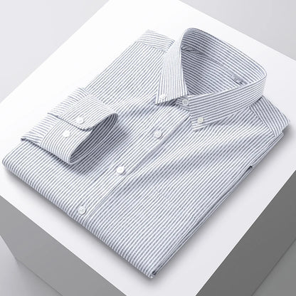 100% Cotton Men's Oxford Shirts Spring Autumn Long Sleeve Basic Casual Solid Striped Button Down Social Business Formal Plus 5XL