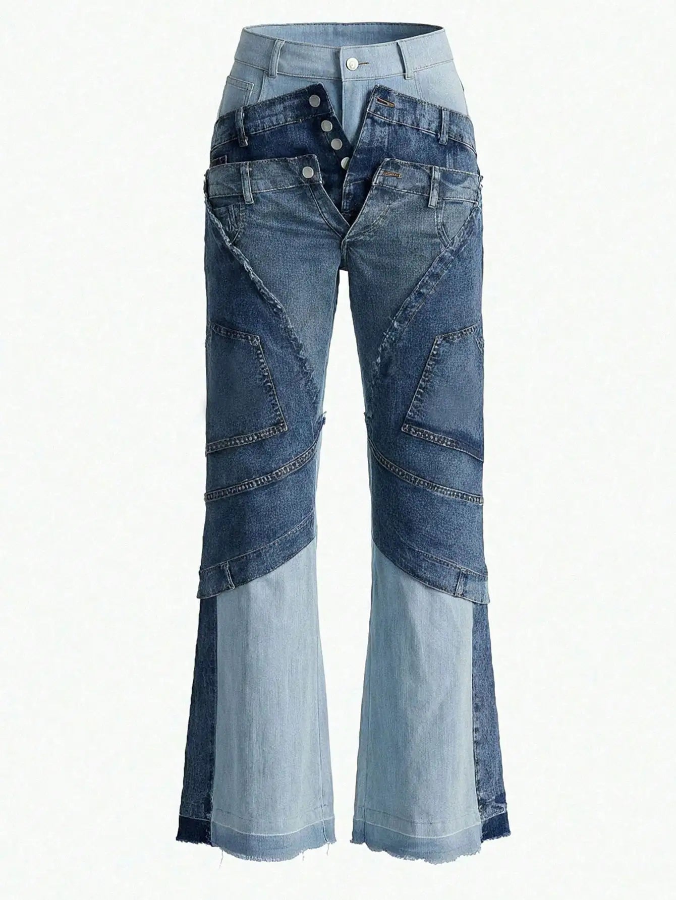 GLOURI Women's Flare Jeans, Vintage Washed High Stretch Deconstructed Denim Pants with Pockets, Casual Bell Bottom Jeans