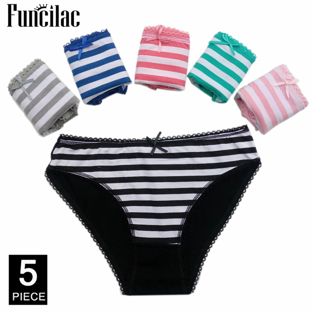 Sexy Panties for Women Cotton Soft Female Underwear Lace Briefs set Ladies Striped Bikini Intimates Lingerie 5 pcs/lot