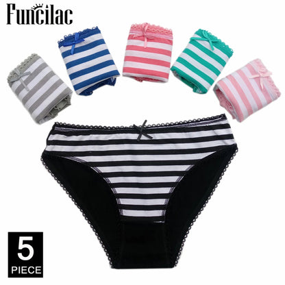 Sexy Panties for Women Cotton Soft Female Underwear Lace Briefs set Ladies Striped Bikini Intimates Lingerie 5 pcs/lot