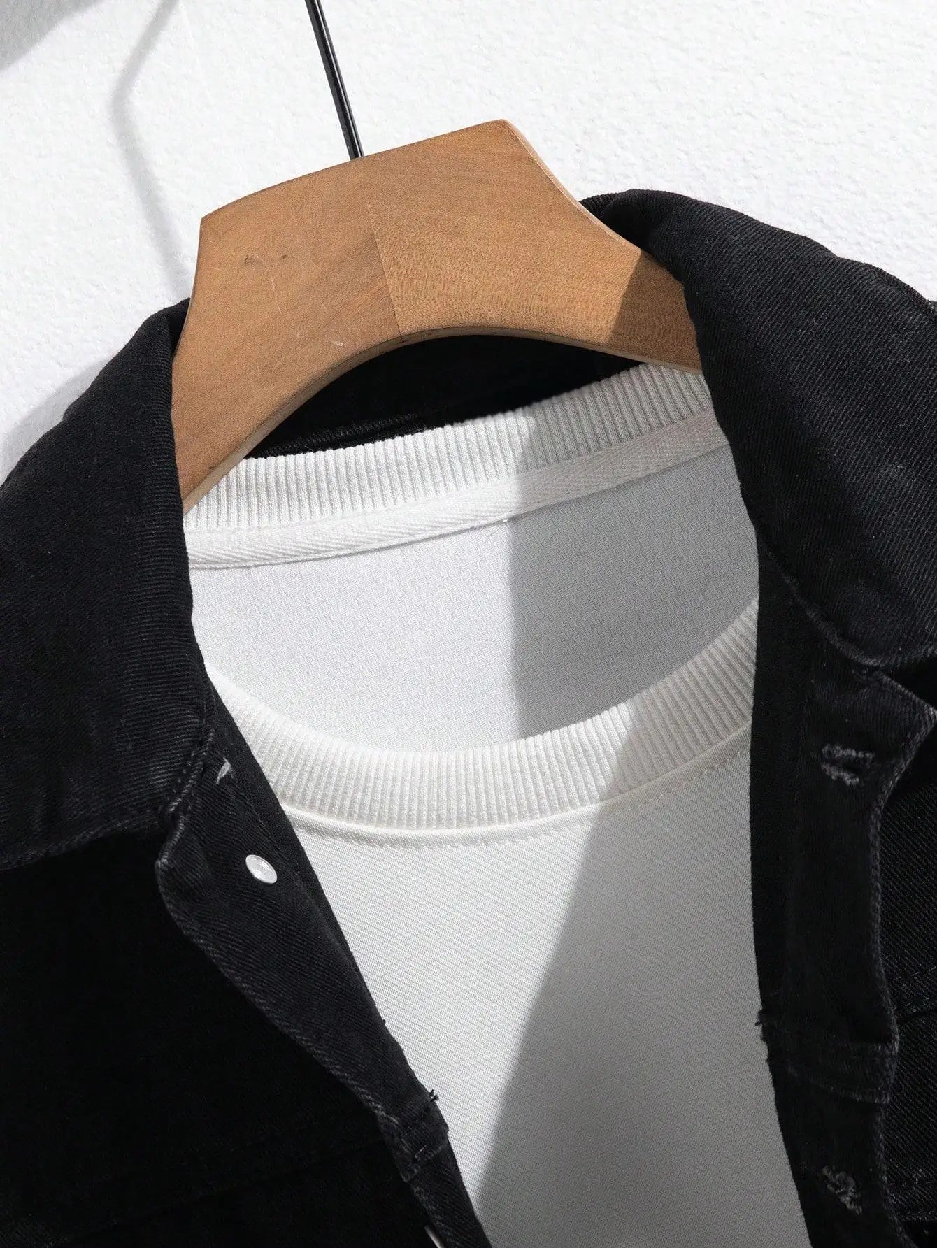 Men's spring-autumn denim jacket. Black minimalist coat. Daily casual. Stylish and trendy style.