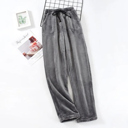 Autumn and Winter Thickened Flannel Pajama Bottoms Pants Men's Thickened Coral Fleece Loose Large Size Warm Homewear Pants