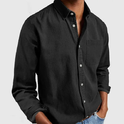 Men's Solid Color Casual Long Sleeve Shirt Daily Commuter All-Match Full Cardigan Fashion Lapel Top