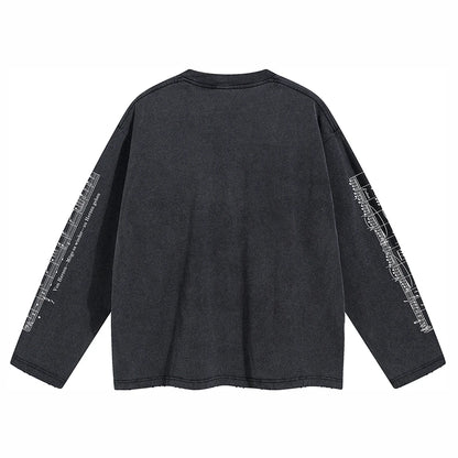 Gothic Print Oversized Y2k T-shirt Men Clothing Distressed Ripped Graphic T Shirts Vintage Punk Man Tops Long Sleeve Cotton Tees