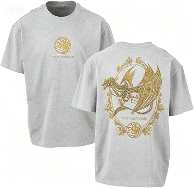 House of The Dragon Front Back 2026 Targaryen Gold Dragon Graphic Men’s Soft Cotton Short Sleeve Fantasy Show Casual Printed Tee
