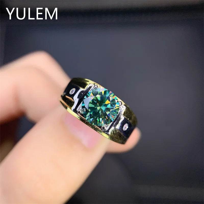 YULEM Real 925 Silver Women Ring with 2 Carats Green Moissanite Jewelry