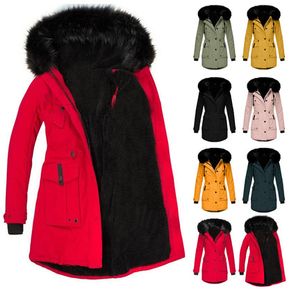 Winter Coats Lapel Collar Long Sleeve Jacket Coats Plus Size Casual Women Jacket Warm Hooded Thick Padded Outerwear Jackets