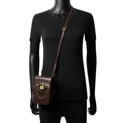 1pcs Retro Rivet Crossbody Bag, Mini Waist Pack For Women, PU Leather, Unique Eye Design Belt Mobile Phone Bag
