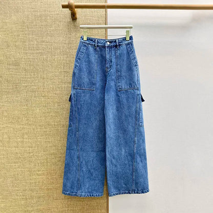 Women's jeans New low rise slim fit straight leg pants for summer 2026 pure cotton wide leg pants Multi pocket women's pants y2k