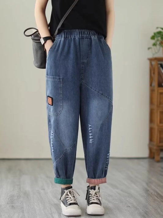 Loose Harlan Jeans Women's Denim Pants Middle-Aged Mom Trendy plus Size.
