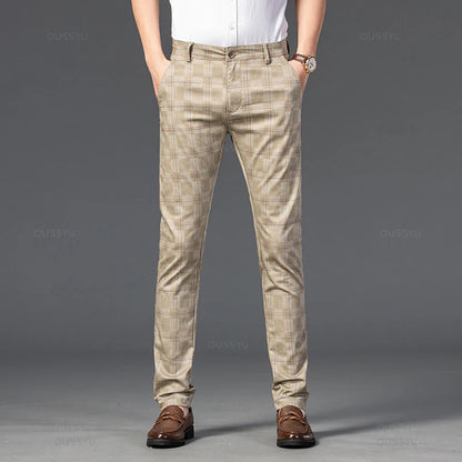 2024 New Men's Casual Plaid Pants Business Casual Slim Fit Black Blue Red Khaki Classic Style Trousers Male Brand Luxury Clothes