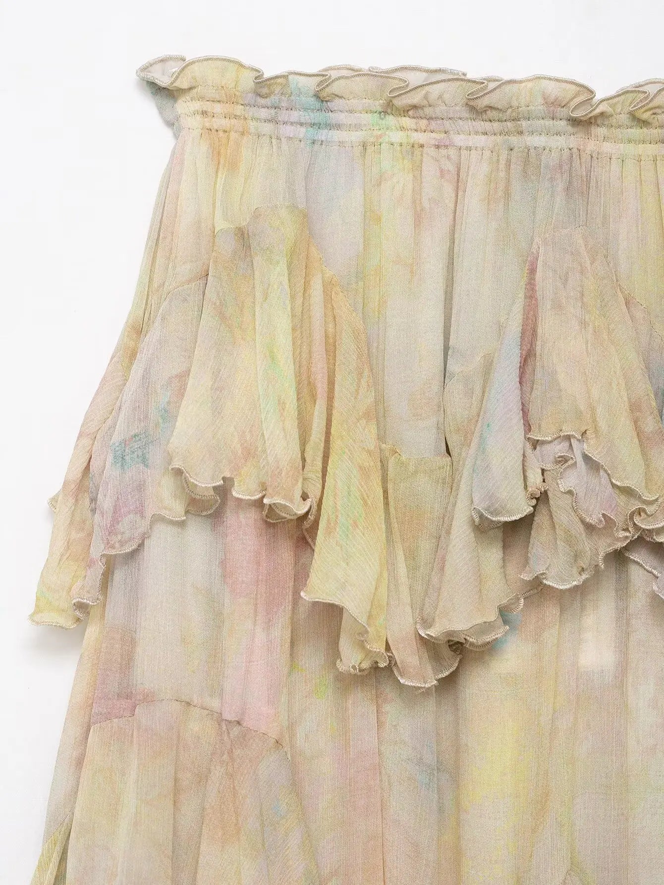 KONDALA Vintage Flower Print Long Skirts High Waist Ruffles Chiffon Skirts Fashion 2025 Autumn Boho Holiday Party Skirts
