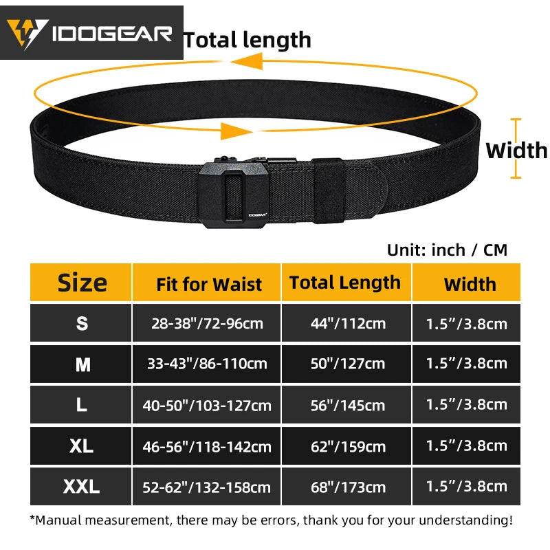 IDOGEAR SPORTS Tactical Ratchet Belt 1.5” EDC Gun Belt Reinforce Heavy Duty Belt With Adjustable Buckle 3430