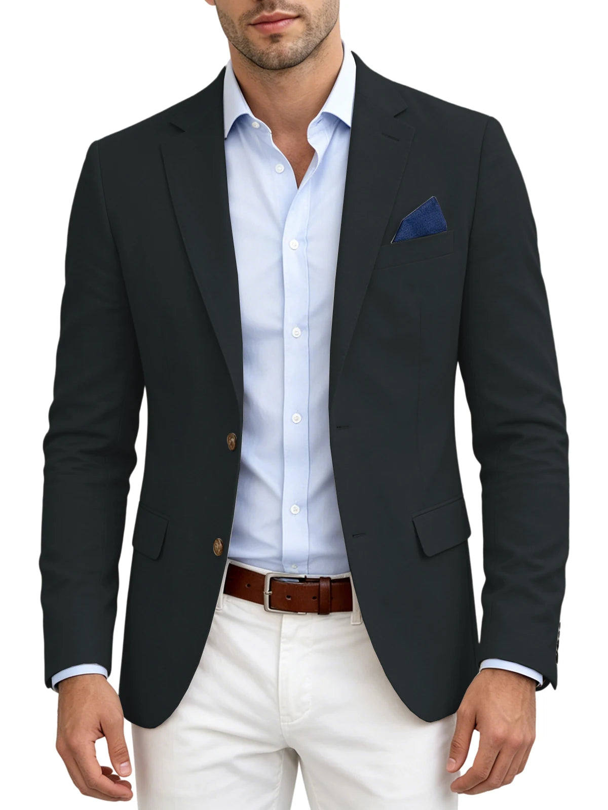 Men's Linen Blend Blazer Notched Lapel Two Button Breathable Suit Jacket For Business Casual Wedding Daily Wear