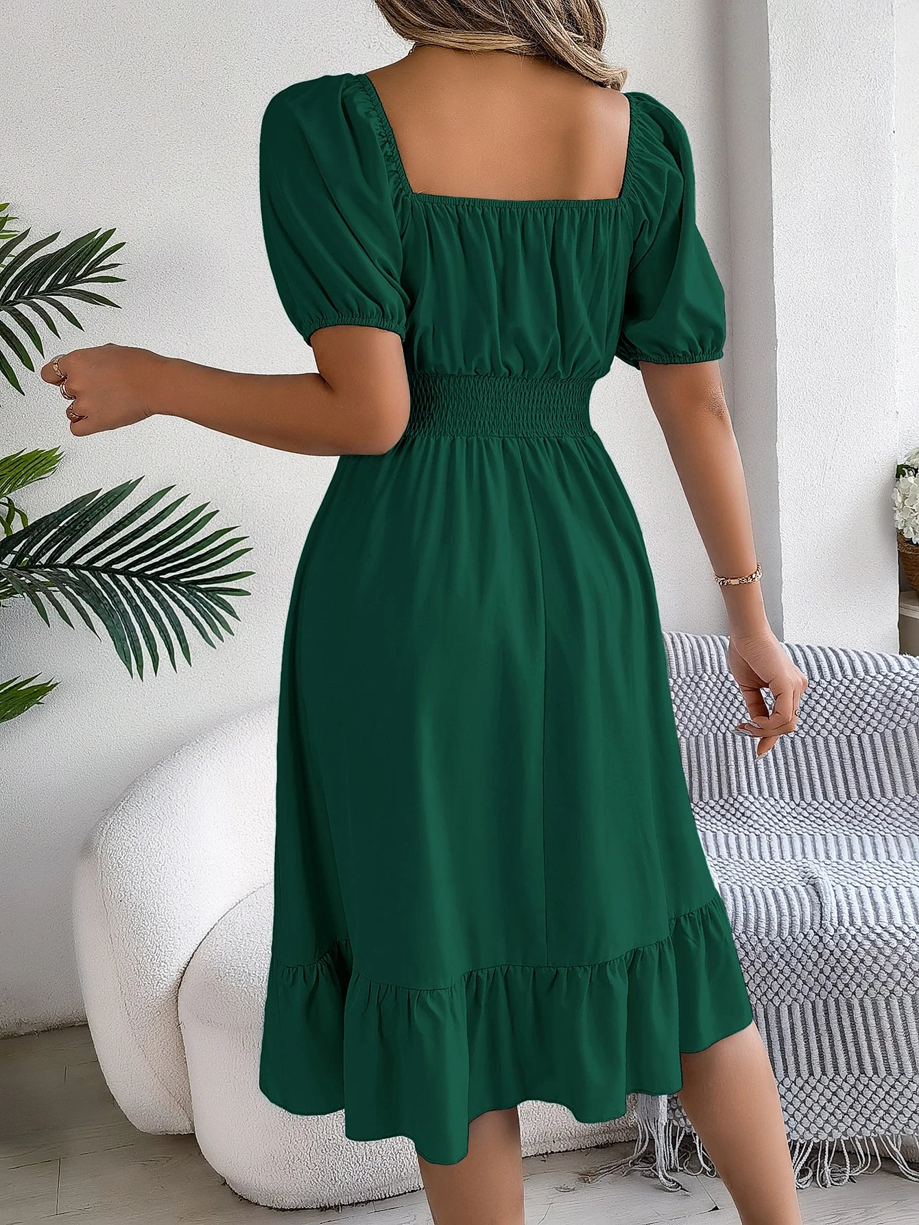 Spring Summer Elegant High Waisted Dress Square Neck Short Sleeved Ruffled Edge Long Dresses 2026 Valentine's Day Woman Clothing