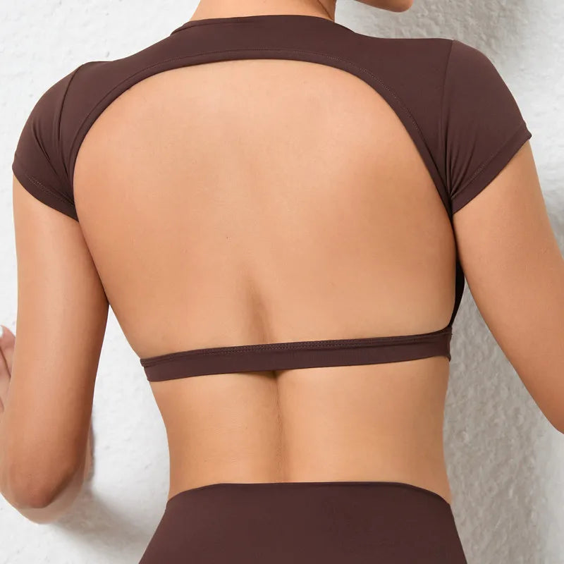 Hearuisavy Summer Sports Shirts Breathable Workout Tops Fitness Sportswear Backless Yoga Clothing Sport Crop Tops Women Gym Top