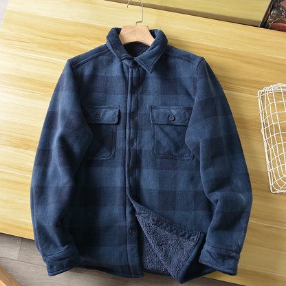 Americans Style Men's Winter Sherpa Fleece Lined Flannel Shirt Jacket Workwear Warm Button Up Plaid Shirt Jacket Male Clothing