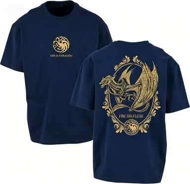 House of The Dragon Front Back 2026 Targaryen Gold Dragon Graphic Men’s Soft Cotton Short Sleeve Fantasy Show Casual Printed Tee