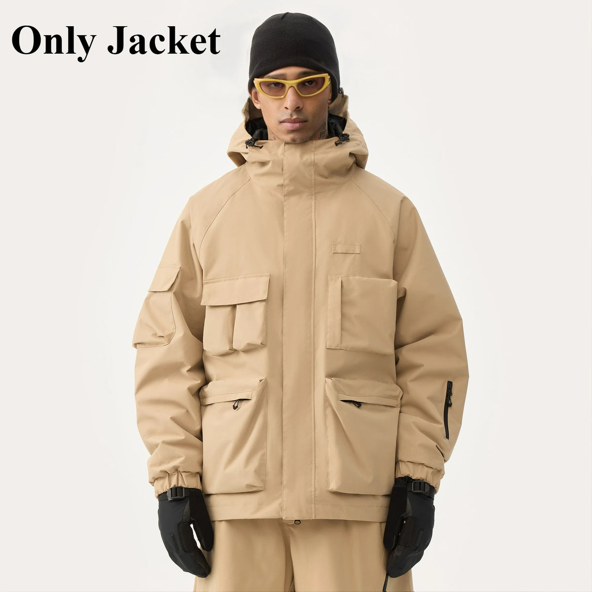 Unisex American Cargo Ski Jacket Loose Multi-Pocket Snow Coat Windproof Waterproof Warm Hooded Snowboard Jacket Men Women Skiing