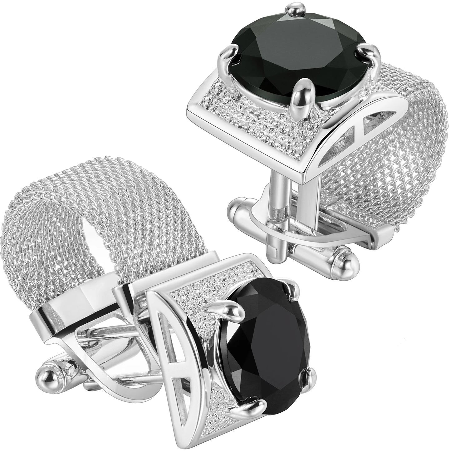 HAWSON Birthstone Crystal Cufflinks for Men Silver Luxury with Chain Wedding Birthday Christmas Gift