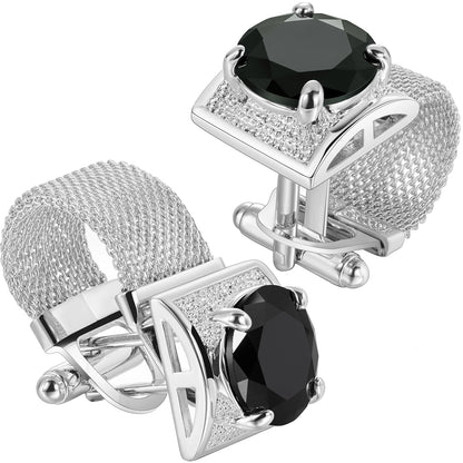 HAWSON Birthstone Crystal Cufflinks for Men Silver Luxury with Chain Wedding Birthday Christmas Gift
