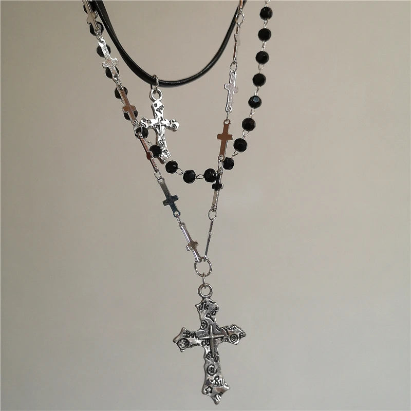 Personalized Punk Star Heart Cross Chain Double Layer Necklace For Men Women Y2K Fashion Trend Rock Party Grunge EMO Accessories