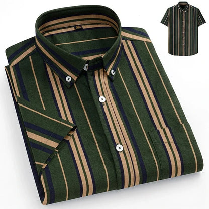 New in Shirt Plus Size 14XL Fashion Summer 100%Cotton Oxford Plaid Short Sleeve Shirt for Man Designer Office Elegant Clothes