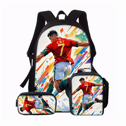 3-Piece CR7 Soccer Star Pattern Backpack Set – Large-Capacity Casual Backpack with Matching Clutch & Tote Bag, Perfect for Daily