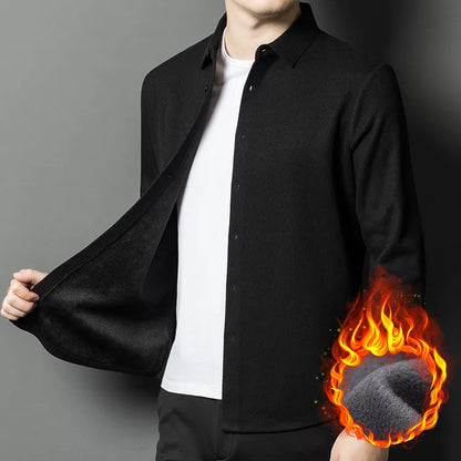 Men's Thermal Flannel Long Sleeves Shirt - Army Green (Black/Beige/Dark Green) 1.1% Cashmere | 450g Heavyweight Winter Warmth