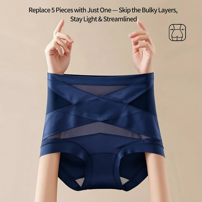 4pcs High Waisted Women's Panties Breathable Tummy Control Shapewear Mesh Cross Tummy Cinching Ice Silk No Trace Triangle Panties Tummy Tuck Shape