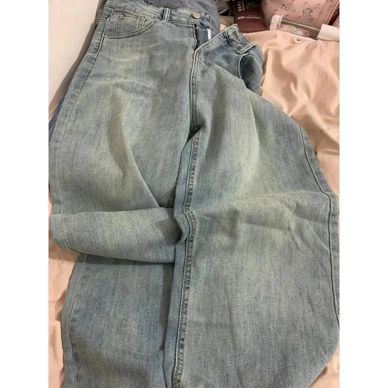 Womens High Waist Loose Jeans Straight Wide Leg Trousers Autumn Winter New Bootcut for Pear Shape Body Comfort Fit