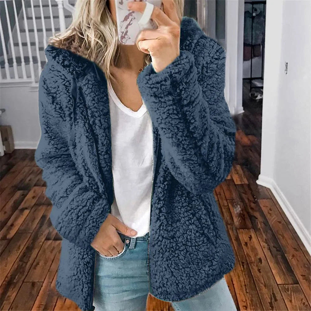 2024 New Women's Hooded Tweed Velvet Autumn and Winter Tops Jacket
