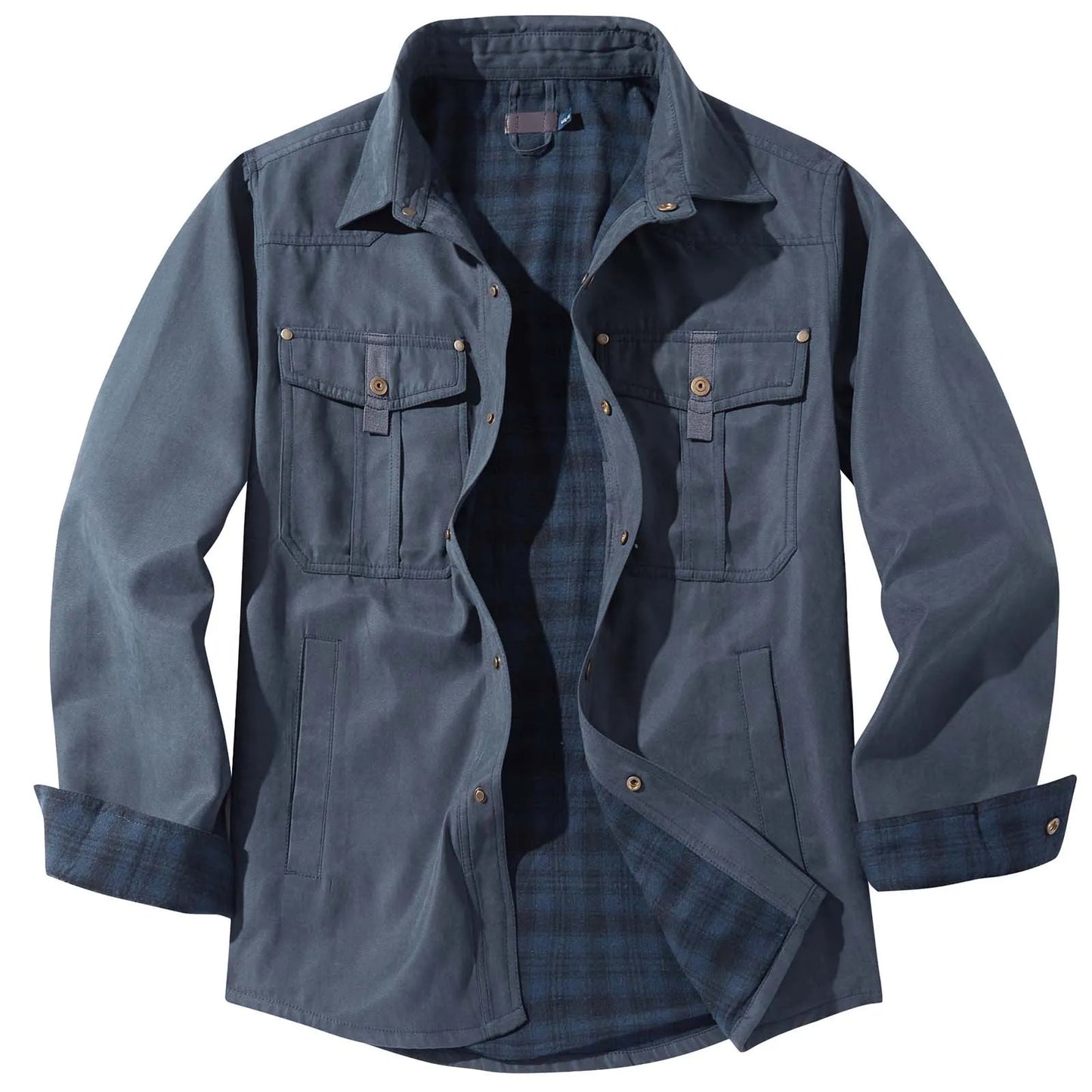 Men's Plus Size Lapel Plaid Flannel Casual Jacket Winter Warm Thickened Solid Color Jacket