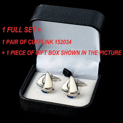 Fashion Sailing Boat Cufflinks Gold Metal Cuff Button White Blue Enamel Jewelry For Men Suit French Shirt Business Groom Gifts