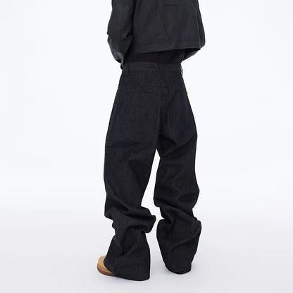 High Street Retro Buckle Design For Men'S Jeans Street Ruff And Handsome Loose Casual Wide Leg Pants Black Jeans